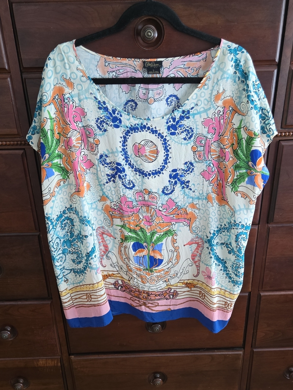 Collette Dinnigan Silk Scoop-Neck Short Sleeve Top in Multiple Colors Size L